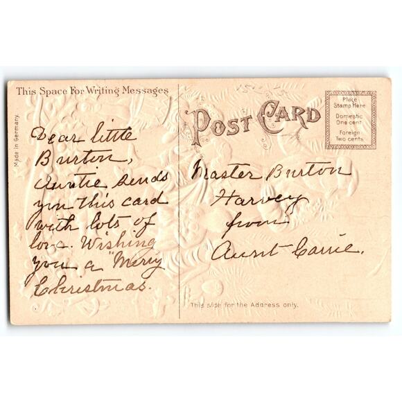 Vintage Santa Claus With Torch & Cherubs In Forest Christmas Postcard Germany - Picture 2 of 2